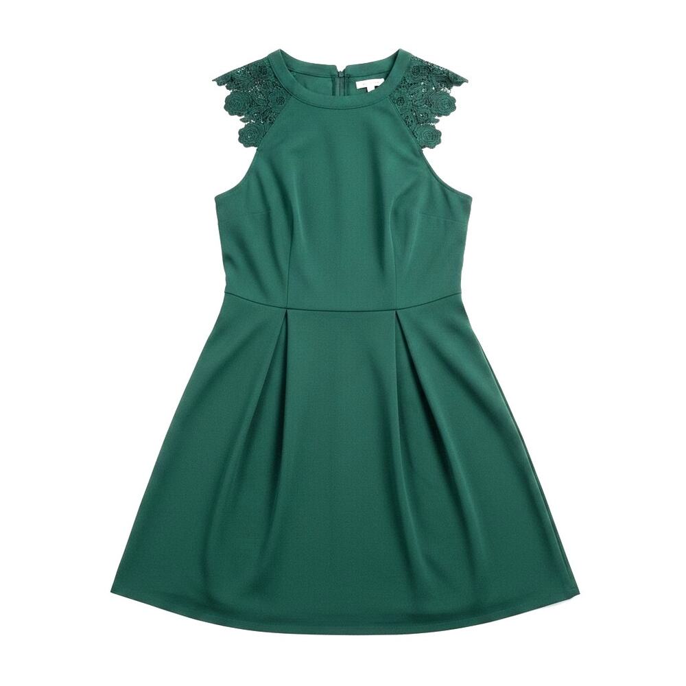 NWT Speechless Plus Size Lace Sleeve Pleated Mini Dress Green 1X Party Boho Chic